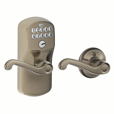 Schlage Keyed Lever and Flair Lever With Auto Lock Plymouth Trim